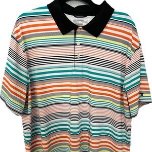 Chaps Multicolor Horizontal Stripe Polo with Black Collar